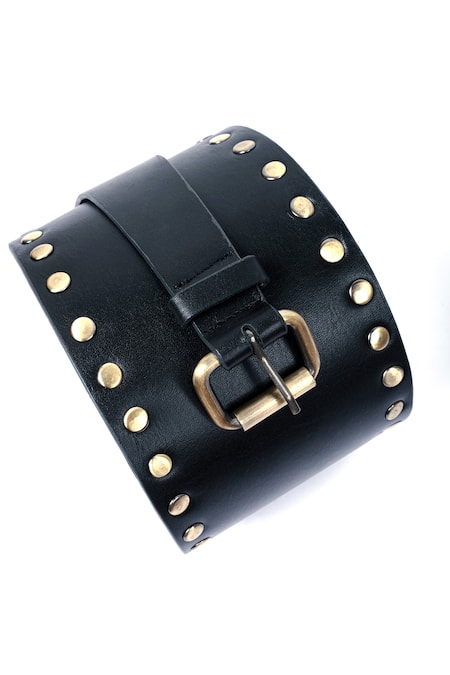 Shop Trov Black Metal Stud Embellishments Vera Broad Leather Belt at Aza Fashions Shop_Trov_Black Metal Stud Embellishments Vera Broad Leather Belt _at_Aza_Fashions