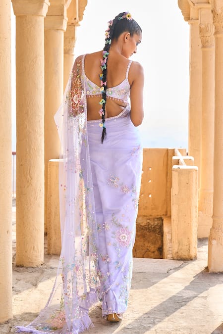 Lashkaraa Floral Beaded Pre-Draped Saree Set 