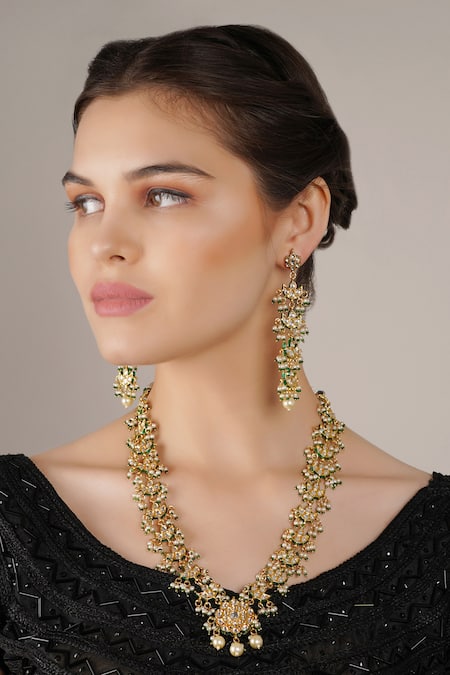 ChhavI'S Jewels White Diamonds, Pearls, Stones And Kundan Embellished Long Necklace Set Online at Aza Fashions ChhavI'S Jewels_White Diamonds, Pearls, Stones And Kundan Embellished Long Necklace Set _Online_at_Aza_Fashions
