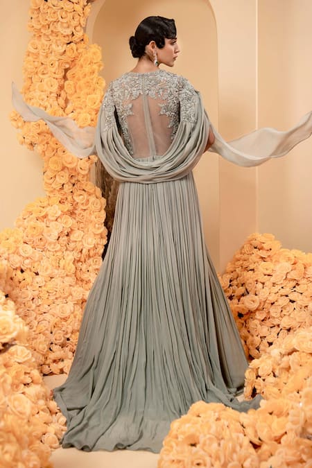 Adi By Aditya Khandelwl Embroidered Bodice Draped Gown 