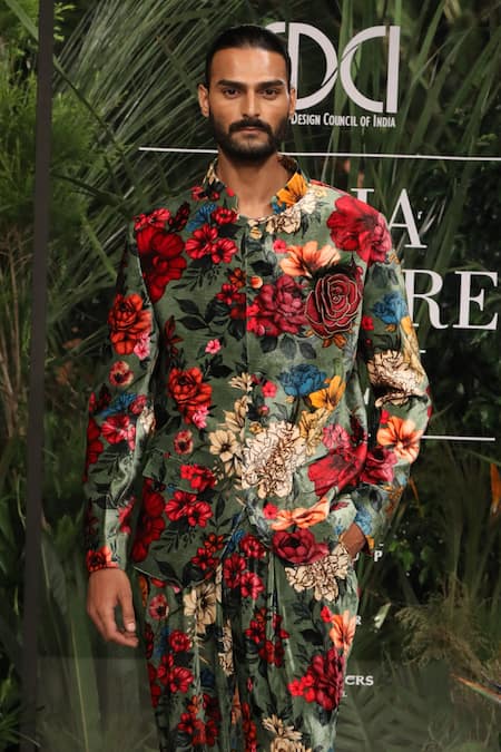 Varun Bahl Silk Velvet Bandhgala Set 