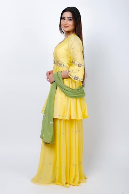 Geetika Jain Dabka Embroidered Peplum Kurta Sharara Set 