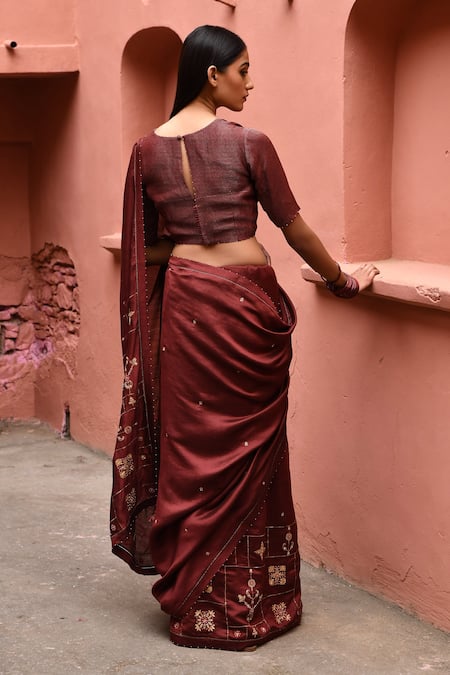 Deep Thee Silk Zardozi Embroidered Saree With Blouse 
