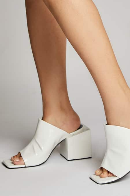 Shop Tiesta White Square Toe Block Heels at Aza Fashions Shop_Tiesta_White Square Toe Block Heels _at_Aza_Fashions