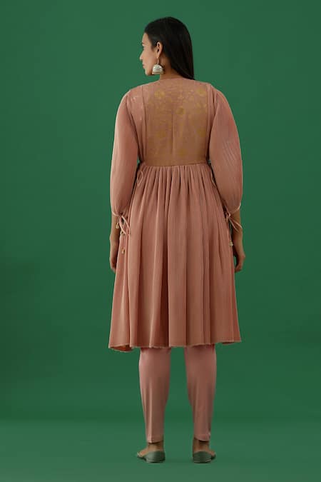 Shop 5elements Pink Polyester Mix Embellished Silver Floral Brocade Yoke Anarkali With Pant at Aza Fashions Shop_5elements_Pink Polyester Mix Embellished Silver Floral Brocade Yoke Anarkali With Pant _at_Aza_Fashions