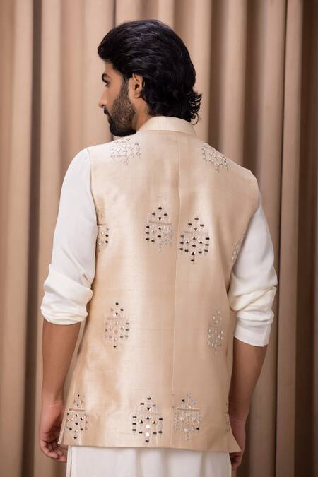 Ankit V Kapoor Beige Hand Embroidered Nehru Jacket 
