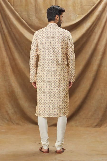 Arihant Rai Sinha Yellow Jacquard, Silk, Chanderi Floral Pattern And Thread Work Kurta Set Online at Aza Fashions Arihant Rai Sinha_Yellow Jacquard, Silk, Chanderi Floral Pattern And Thread Work Kurta Set _Online_at_Aza_Fashions