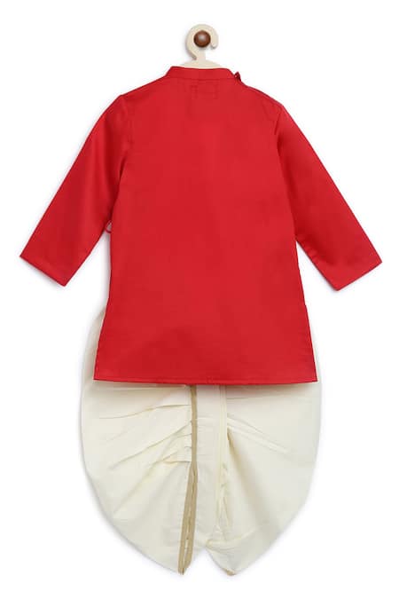 Shop Tiber Taber Red Cotton Embroidery Krishna Kurta And Dhoti Set at Aza Fashions Shop_Tiber Taber_Red Cotton Embroidery Krishna Kurta And Dhoti Set _at_Aza_Fashions