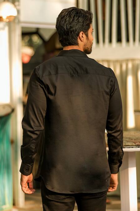 Shop_Echke_Black Rivet Work Front Zipper Shirt _at_Aza_Fashions