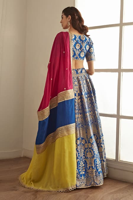 Studio Iris India Isabella Floral Pattern Banarasi Silk Lehenga Set