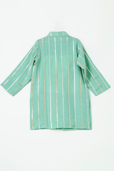 Shop_Shruti Jalan_Blue Crepe Chinnon Embroidery Gota Stripe Kurta  _at_Aza_Fashions