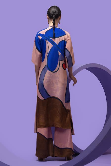 Shop_Nautanky_Multi Color Crepe Halter Neck Artistic Print Cape With Wide-legged Trouser Set _at_Aza_Fashions