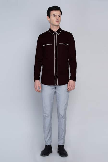 Buy_Lacquer Embassy_Maroon 100% Premium Cotton Shirt _Online_at_Aza_Fashions