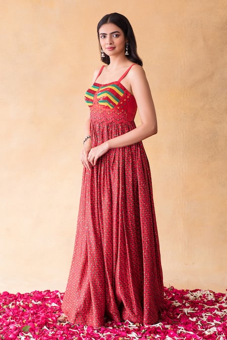 Shachi Sood Sequin Embellished Flower Print Gown 