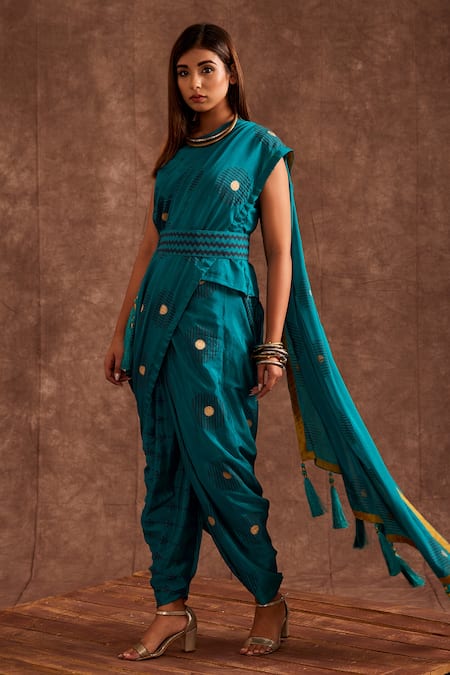 The Home Affair Printed Fringed Dhoti Saree Set 