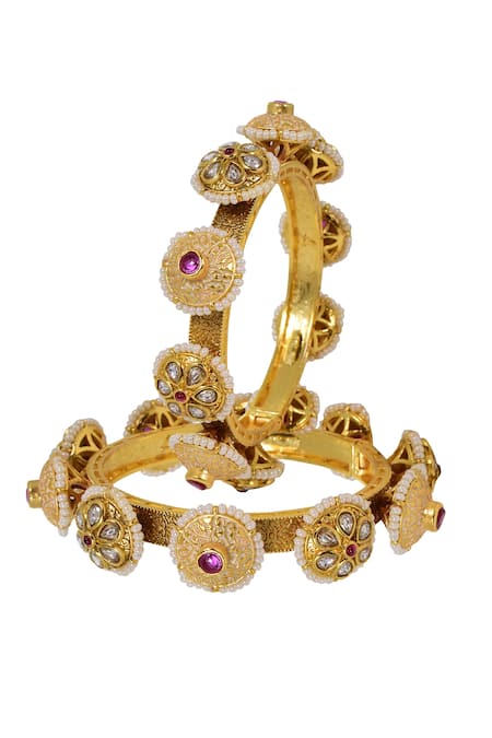 Tizora Kundan & Meenakari Pacheli Bangles - Set of 2 