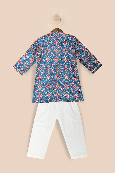 Shop Pankhuri By Priyanka Blue Silk, Cotton Gota Patti Patola Print Kurta Set at Aza Fashions Shop_Pankhuri By Priyanka_Blue Silk, Cotton Gota Patti Patola Print Kurta Set _at_Aza_Fashions