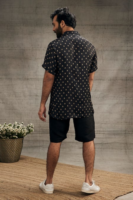 Shop Soup By Sougat Paul Black Twill Embroidery Zahra Motif Print Shirt With Shorts at Aza Fashions Shop_Soup By Sougat Paul_Black Twill Embroidery Zahra Motif Print Shirt With Shorts _at_Aza_Fashions