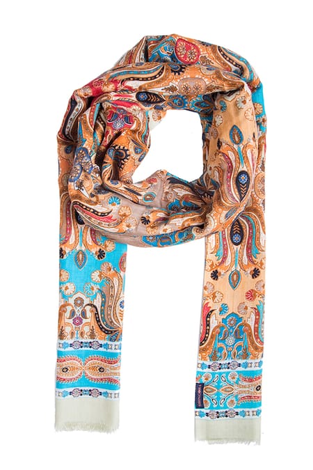 Shop Shingora Orange Printed Lotus Stole at Aza Fashions Shop_Shingora_Orange Printed Lotus Stole _at_Aza_Fashions