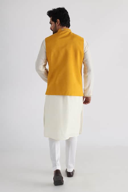 Shop Smriti By Anju Agarwal Yellow Bamboo Embroidery Hand Nehru Jacket at Aza Fashions Shop_Smriti By Anju Agarwal_Yellow Bamboo Embroidery Hand Nehru Jacket _at_Aza_Fashions