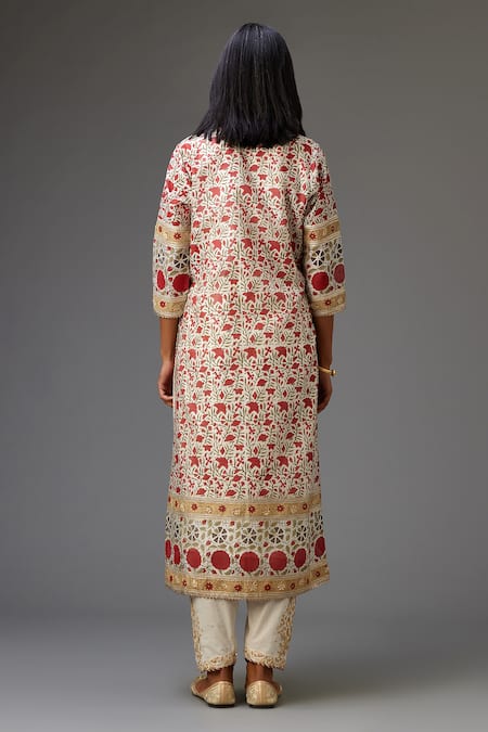Shop Kora Red Silk, Cotton, Chanderi Embroidery, Floral Hand Block Print Kurta Set at Aza Fashions Shop_Kora_Red Silk, Cotton, Chanderi Embroidery, Floral Hand Block Print Kurta Set _at_Aza_Fashions