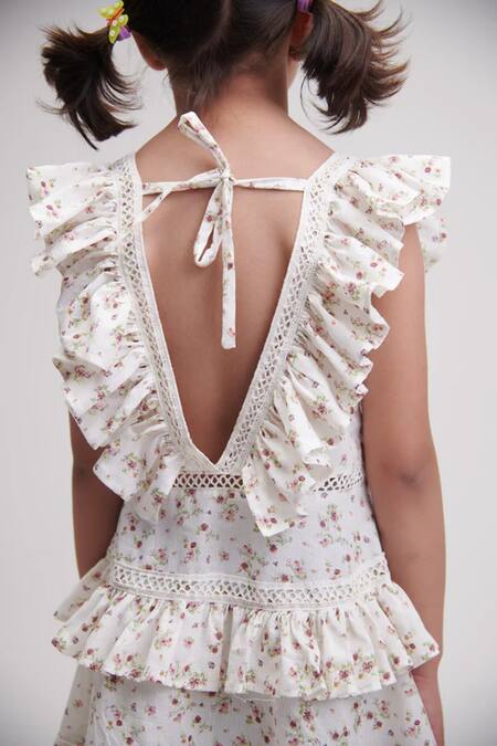 Littlecheer_White Cotton Ruffles Rosemary Floral Print Tiered Dress _Online_at_Aza_Fashions