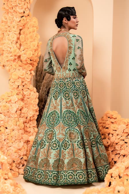 Adi By Aditya Khandelwl Leaf Neck Embroidered Anarkali With Dupatta 