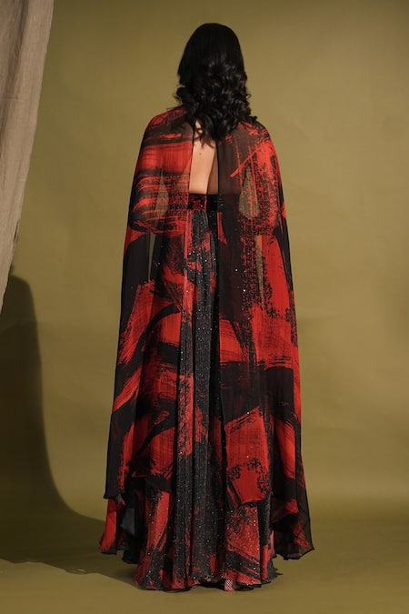 Nikita Mhaisalkar Stroke Print High Slit Gown 