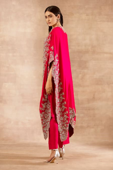 Shop Jayanti Reddy Red Silk Zardozi V Neck Embroidered Cape And Dhoti Pant Set at Aza Fashions Shop_Jayanti Reddy_Red Silk Zardozi V Neck Embroidered Cape And Dhoti Pant Set _at_Aza_Fashions