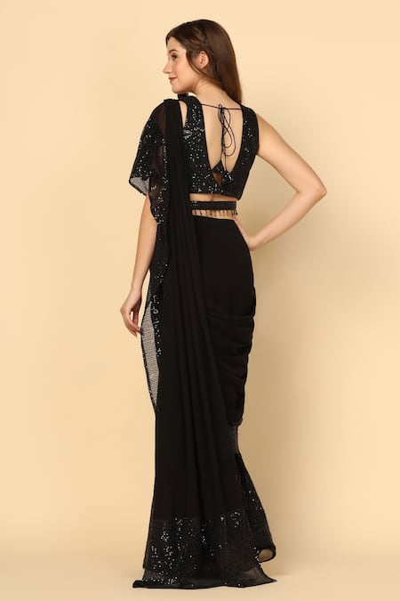 Two Sisters By Gyans Sequin Embroidered Pre-Draped Saree With Blouse 