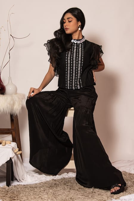 Vanshika Agarwal Label Embroidered Top & Sharara Flared Pant Set 