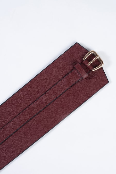 Shop Trov Maroon Luca Leather Buckle Belt at Aza Fashions Shop_Trov_Maroon Luca Leather Buckle Belt _at_Aza_Fashions
