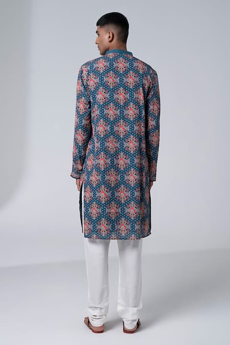 Shop Siddhartha Bansal Grey Cotton Dobby Stripe Embroidery Paisley Royal Print Kurta Set at Aza Fashions Shop_Siddhartha Bansal_Grey Cotton Dobby Stripe Embroidery Paisley Royal Print Kurta Set _at_Aza_Fashions