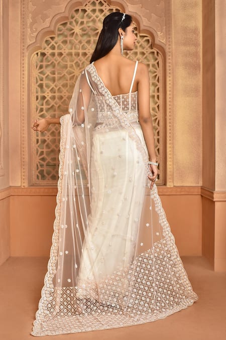 Shop_Kalighata_Purple Net Sequins, Cut Work Sweetheart Embroidered Saree With Corset Blouse _at_Aza_Fashions