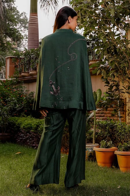 Omana By Ranjana Bothra Anchor Cut Dana Embroidered Cape Trouser Set 