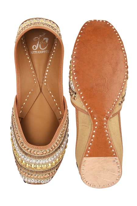 Shop_Jutti Express_Gold Embroidered Platinum Juttis _at_Aza_Fashions