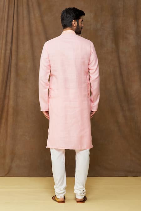 Shop Arihant Rai Sinha Pink Linen, Cotton Embroidery Kurta at Aza Fashions Shop_Arihant Rai Sinha_Pink Linen, Cotton Embroidery Kurta _at_Aza_Fashions