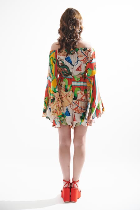 Cin Cin Philip Bell Sleeve Chinese Print Jumpsuit 