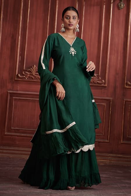 Green Dual Tone Ethnic Embroidered Sharara Suit - Hatkay | Sharara,  Designer dresses indian, Sharara suit