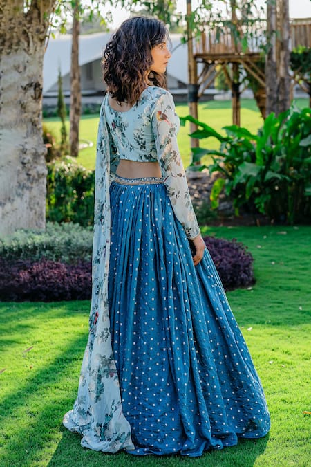 Blue 4 Tiered Lehenga And Crop top With French knots, Cut dana And Pea –  Akashi designer studio