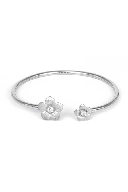 Shop Sangeeta Boochra Silver Plated Crystals Hena Floral Open Bracelet at Aza Fashions Shop_Sangeeta Boochra_Silver Plated Crystals Hena Floral Open Bracelet _at_Aza_Fashions