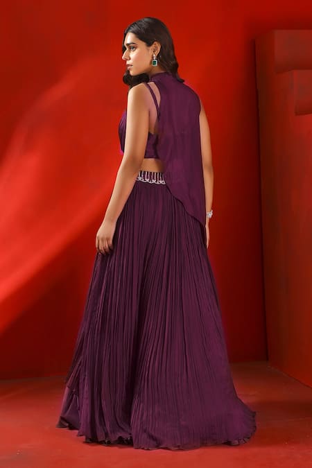 ISHA GUPTA TAYAL Embellished Drape Cape & Lehenga Set 