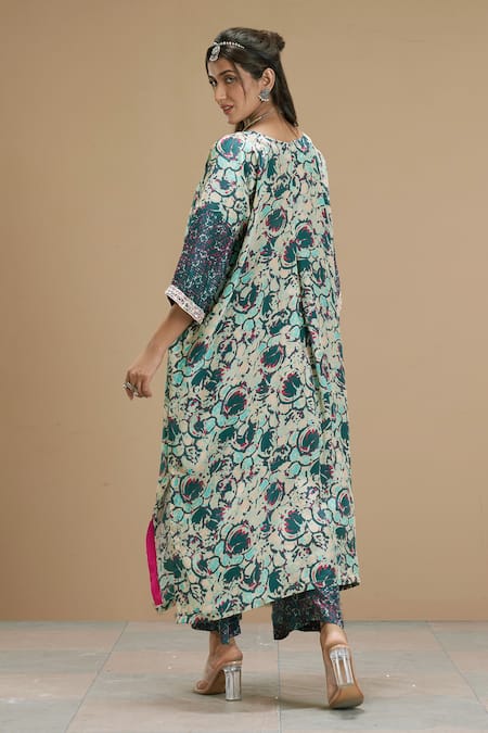 Shop Affroz Beige Viscose Crepe Floral Abstract V Neck Print Kurta And Palazzo Set at Aza Fashions Shop_Affroz_Beige Viscose Crepe Floral Abstract V Neck Print Kurta And Palazzo Set _at_Aza_Fashions