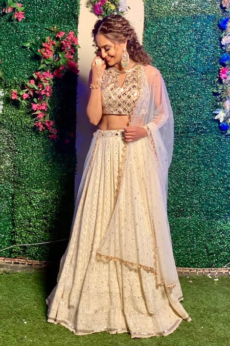 Aaryaa By Kashveen Kohli Hand Embroidered Blouse Lehenga Set 