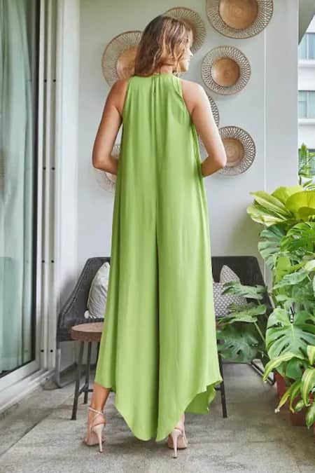 Shop Style Junkiie Green Georgette Tassels Round Neck Detailed Jumpsuit at Aza Fashions Shop_Style Junkiie_Green Georgette Tassels Round Neck Detailed Jumpsuit _at_Aza_Fashions