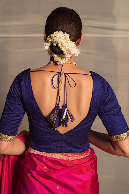 Shop_Priyanka Raajiv_Purple Silk Geometric, Sequin, Zardozi V Neck Kimaya Woven Blouse _at_Aza_Fashions