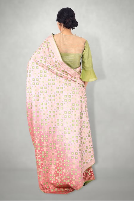 Shop I Am Design Green Raw Silk Floral And Kantha Embroidery Round Placement Crop Top at Aza Fashions Shop_I Am Design_Green Raw Silk Floral And Kantha Embroidery Round Placement Crop Top _at_Aza_Fashions