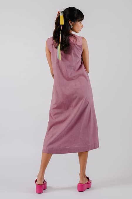 Shop_Tussah By Siddhi Shah_Purple Cotton Cut Work Round Neck Dress _at_Aza_Fashions