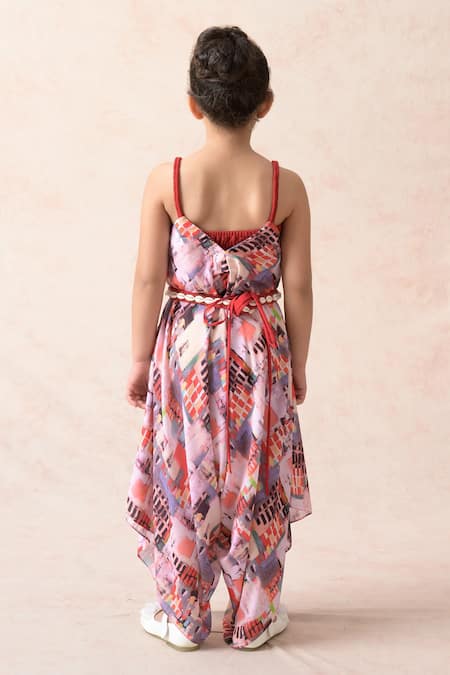 Shop Thetaa Multi Color Cotton, Viscose Watercolour Abstract Print Jumpsuit at Aza Fashions Shop_Thetaa_Multi Color Cotton, Viscose Watercolour Abstract Print Jumpsuit _at_Aza_Fashions