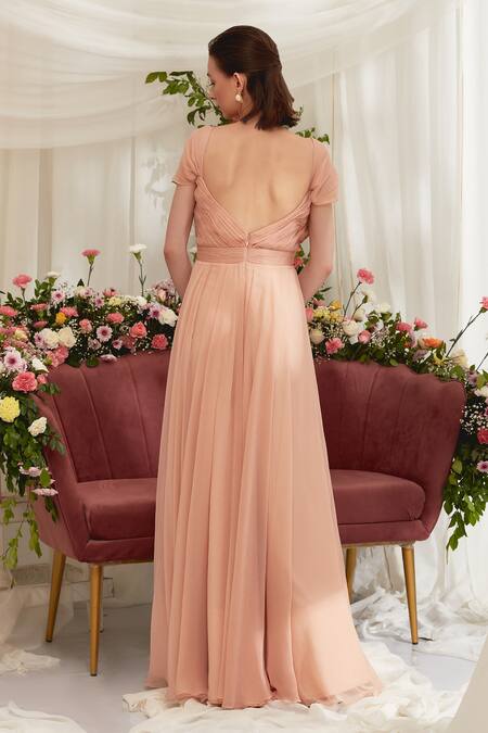 Buy Indian Crepe Dusty Peach Gown LSTV116609